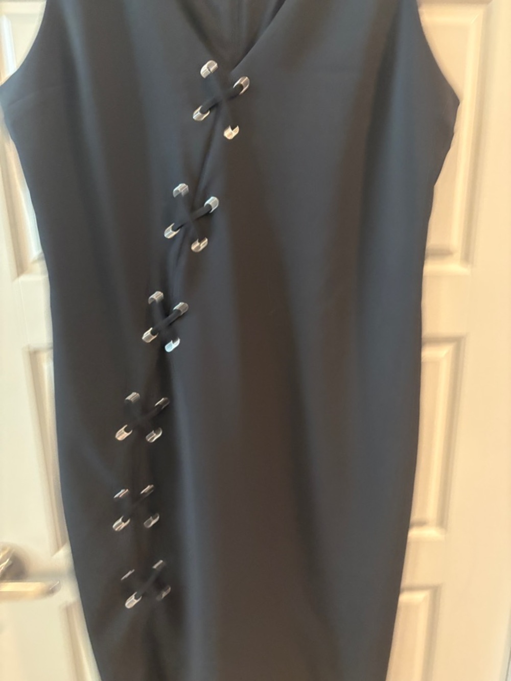 Bold Elements Black Lace-Up Dress Size Large | Sleek Career Chic Bodycon - Picture 8 of 13